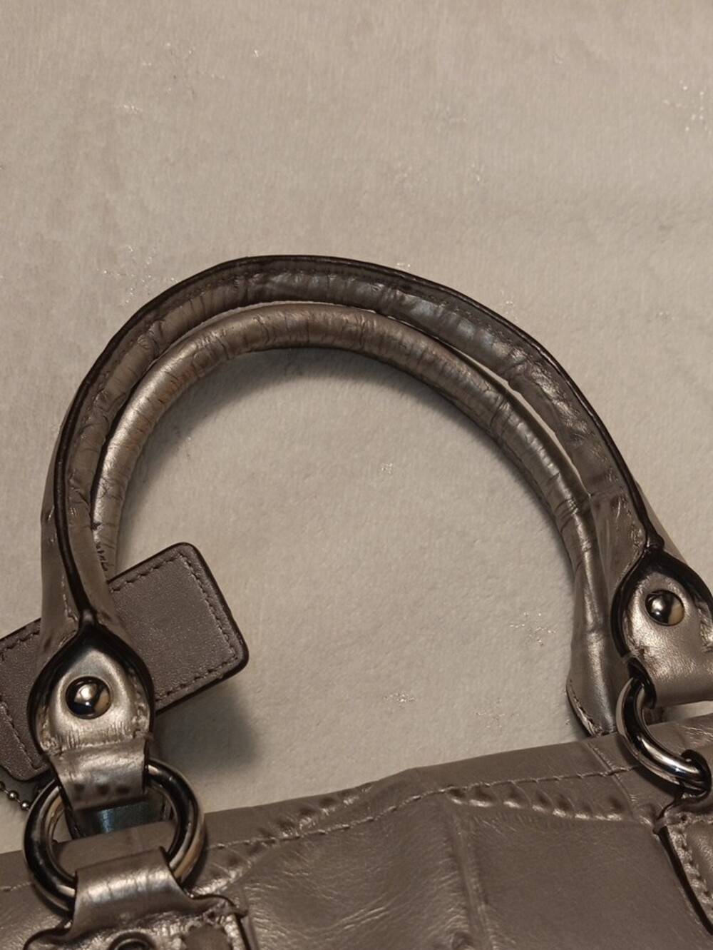 Coach Ashley Metallic Croc-Embossed Mini Tote Bag (F20344) in Silver - Picture 9 of 16